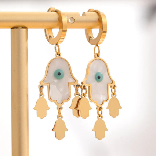 1 Pair Retro Eye Plating Inlay Stainless Steel Shell Gold Plated Drop Earrings