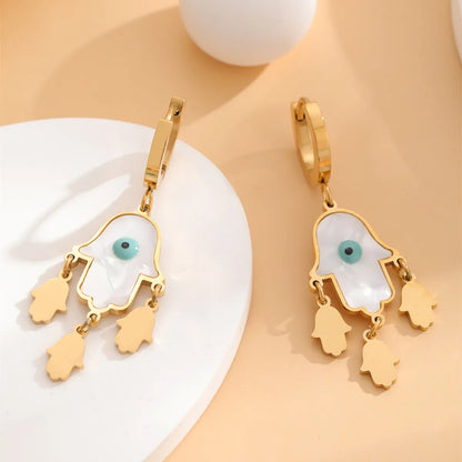 1 Pair Retro Eye Plating Inlay Stainless Steel Shell Gold Plated Drop Earrings