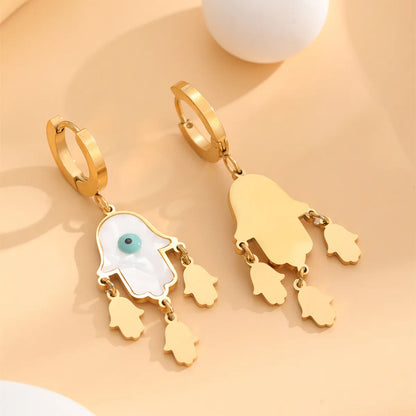 1 Pair Retro Eye Plating Inlay Stainless Steel Shell Gold Plated Drop Earrings