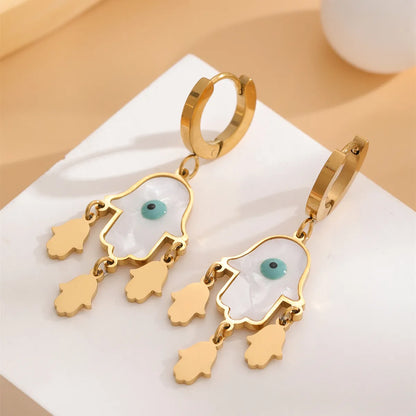 1 Pair Retro Eye Plating Inlay Stainless Steel Shell Gold Plated Drop Earrings