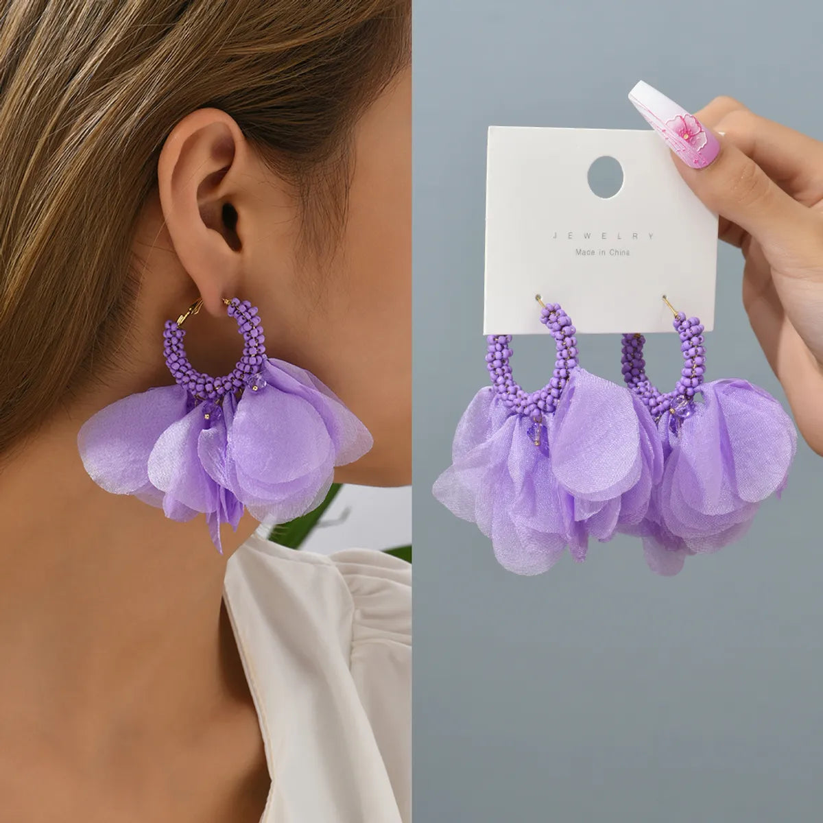 1 Pair Retro Flower Cloth Beaded Women'S Earrings