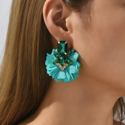 1 Pair Retro Flower Cloth Inlay Rhinestones Women'S Ear Studs