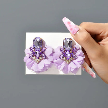 1 Pair Retro Flower Cloth Inlay Rhinestones Women'S Ear Studs