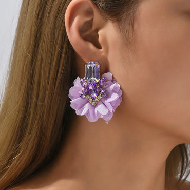 1 Pair Retro Flower Cloth Inlay Rhinestones Women'S Ear Studs