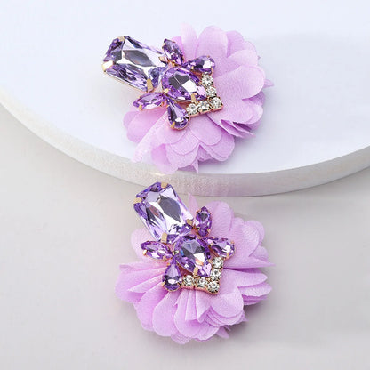 1 Pair Retro Flower Cloth Inlay Rhinestones Women'S Ear Studs