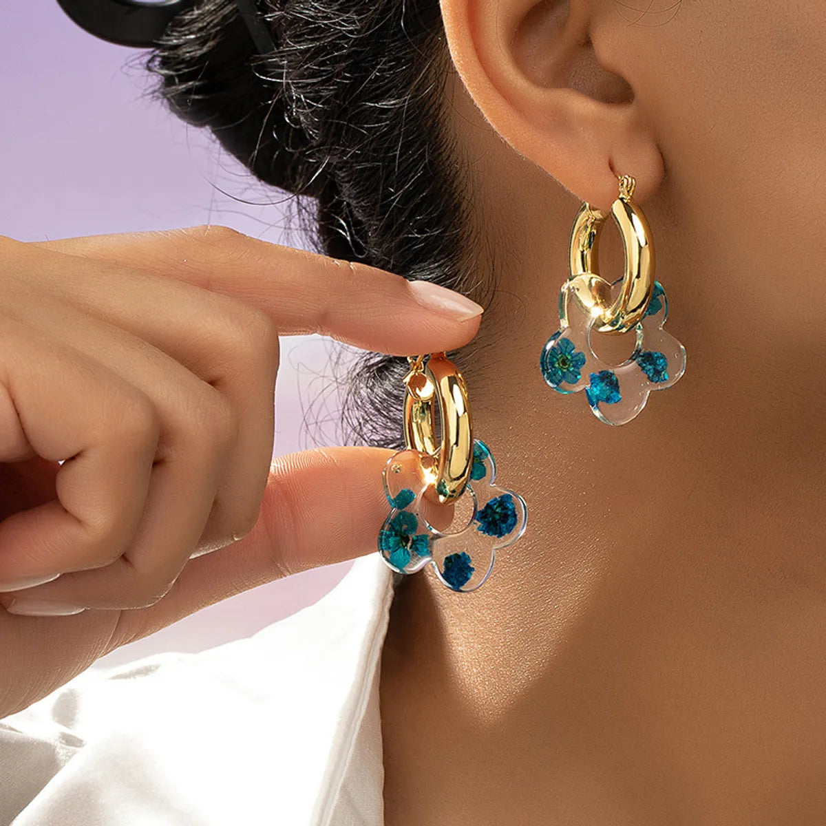 1 Pair Retro Flower Copper Earrings