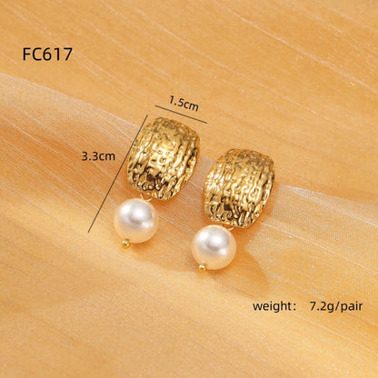 1 Pair Retro Flower Inlay 304 Stainless Steel Pearl Ear Studs