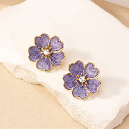 1 Pair Retro Flower Inlay Alloy Rhinestones Ear Studs