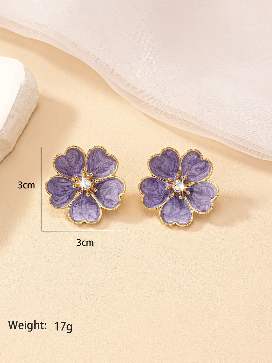 1 Pair Retro Flower Inlay Alloy Rhinestones Ear Studs