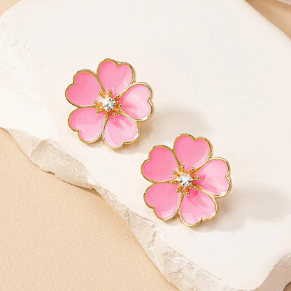 1 Pair Retro Flower Inlay Alloy Rhinestones Ear Studs