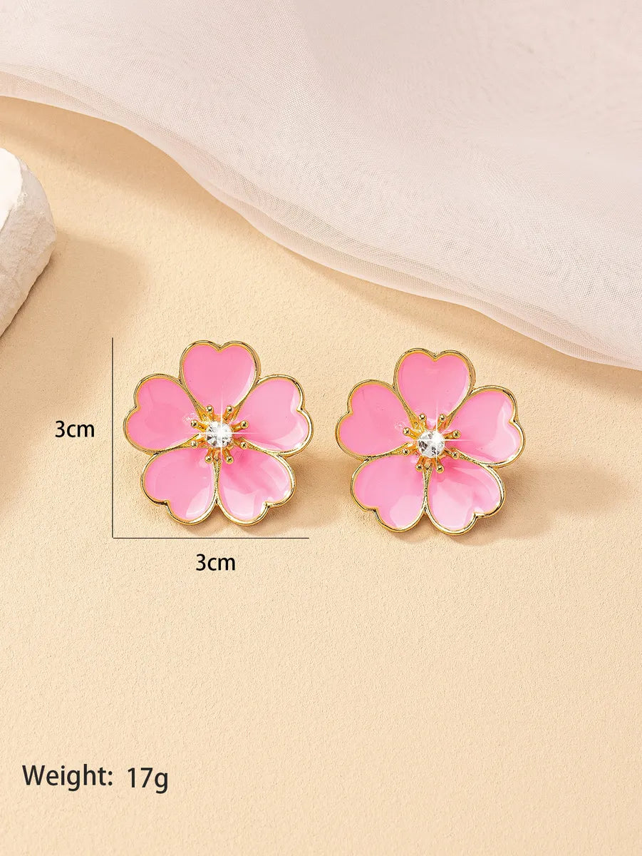 1 Pair Retro Flower Inlay Alloy Rhinestones Ear Studs