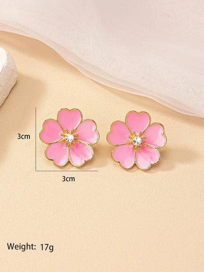 1 Pair Retro Flower Inlay Alloy Rhinestones Ear Studs