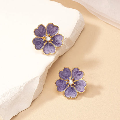 1 Pair Retro Flower Inlay Alloy Rhinestones Ear Studs