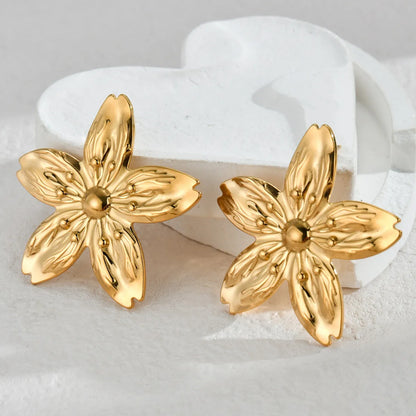 1 Pair Retro Flower Plating 304 Stainless Steel Ear Studs