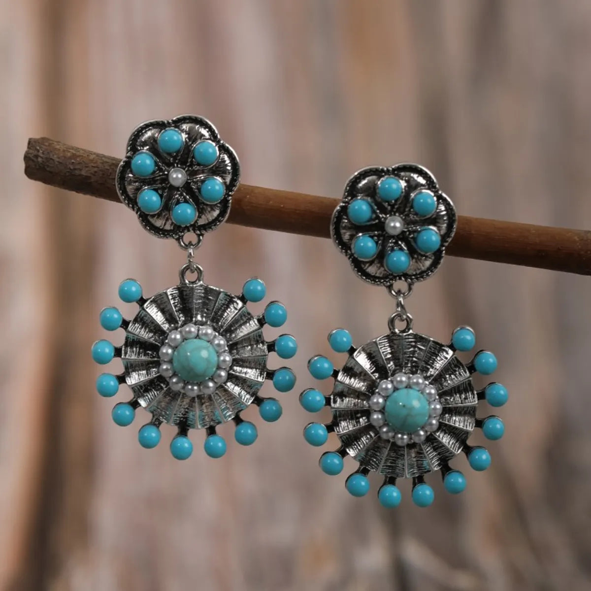 1 Pair Retro Flower Plating Alloy Drop Earrings