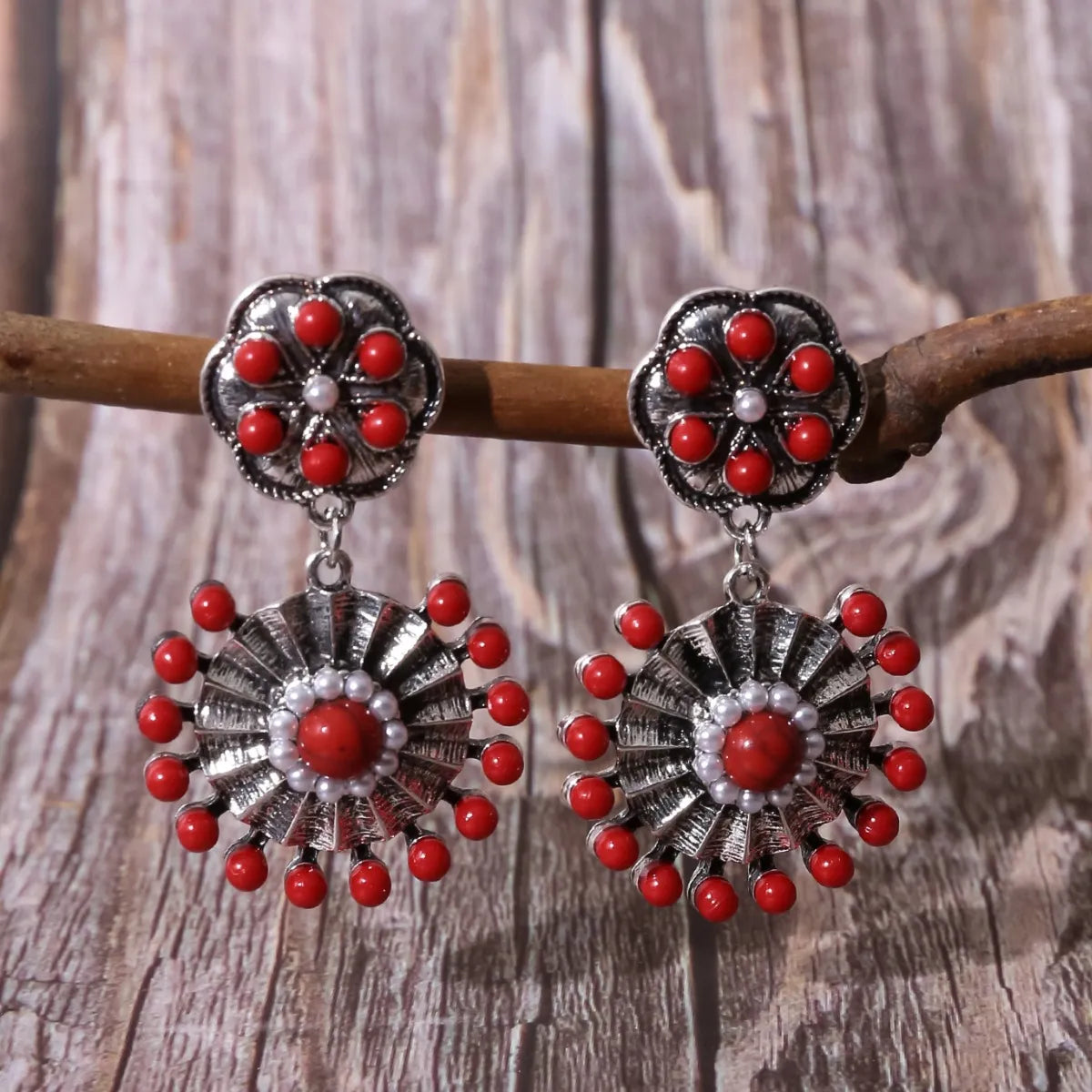 1 Pair Retro Flower Plating Alloy Drop Earrings