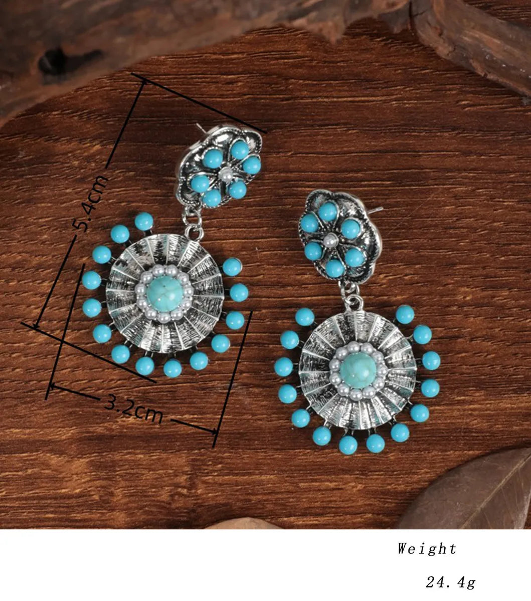 1 Pair Retro Flower Plating Alloy Drop Earrings