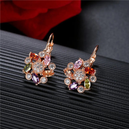 1 Pair Retro Flower Plating Inlay Copper Zircon Earrings