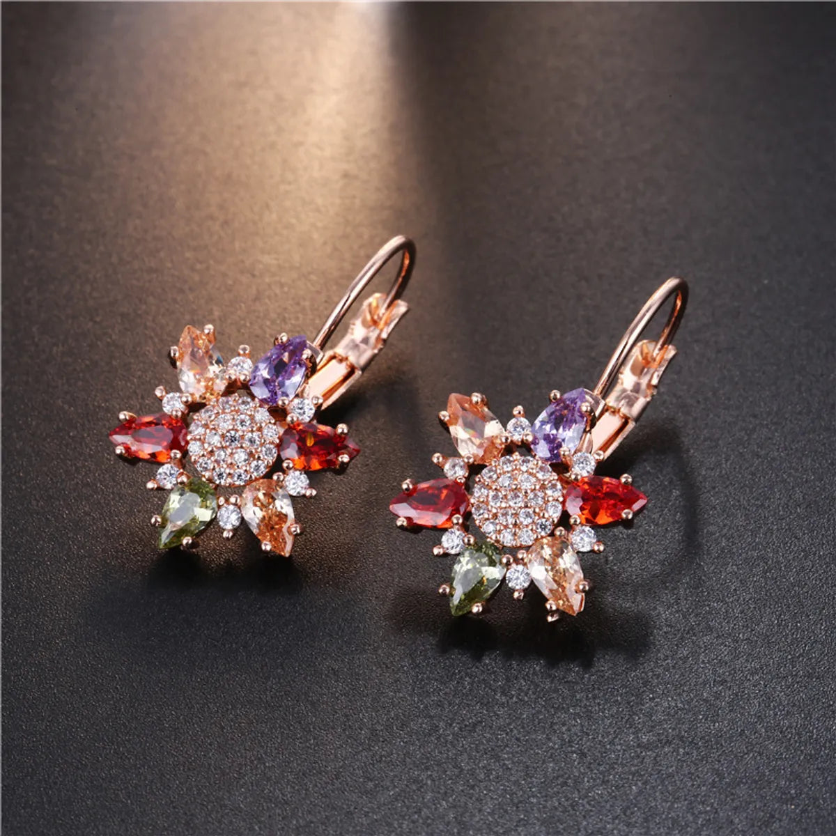 1 Pair Retro Flower Plating Inlay Copper Zircon Earrings