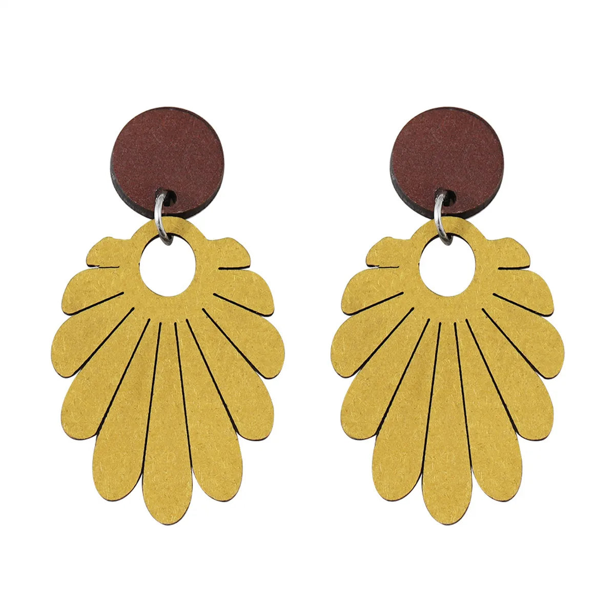 1 Pair Retro Flower Printing Wood Drop Earrings