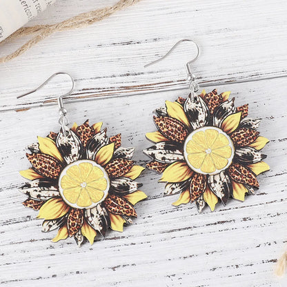 1 Pair Retro Flower Wood Drop Earrings