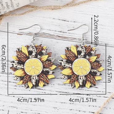 1 Pair Retro Flower Wood Drop Earrings