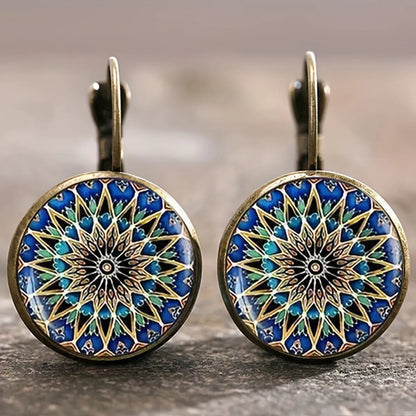 1 Pair Retro French Style Bohemian Geometric Inlay Alloy Glass Earrings