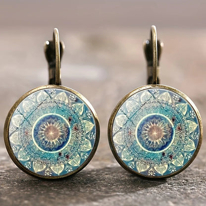 1 Pair Retro French Style Bohemian Geometric Inlay Alloy Glass Earrings