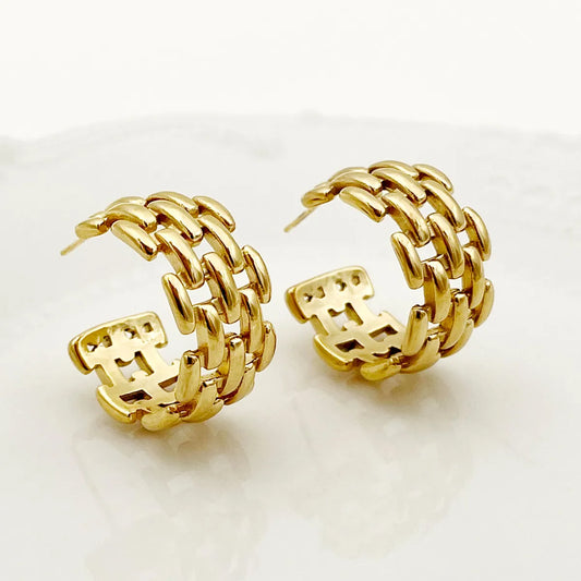 1 Pair Retro French Style C Shape Chain Plating Stainless Steel Gold Plated Ear Studs