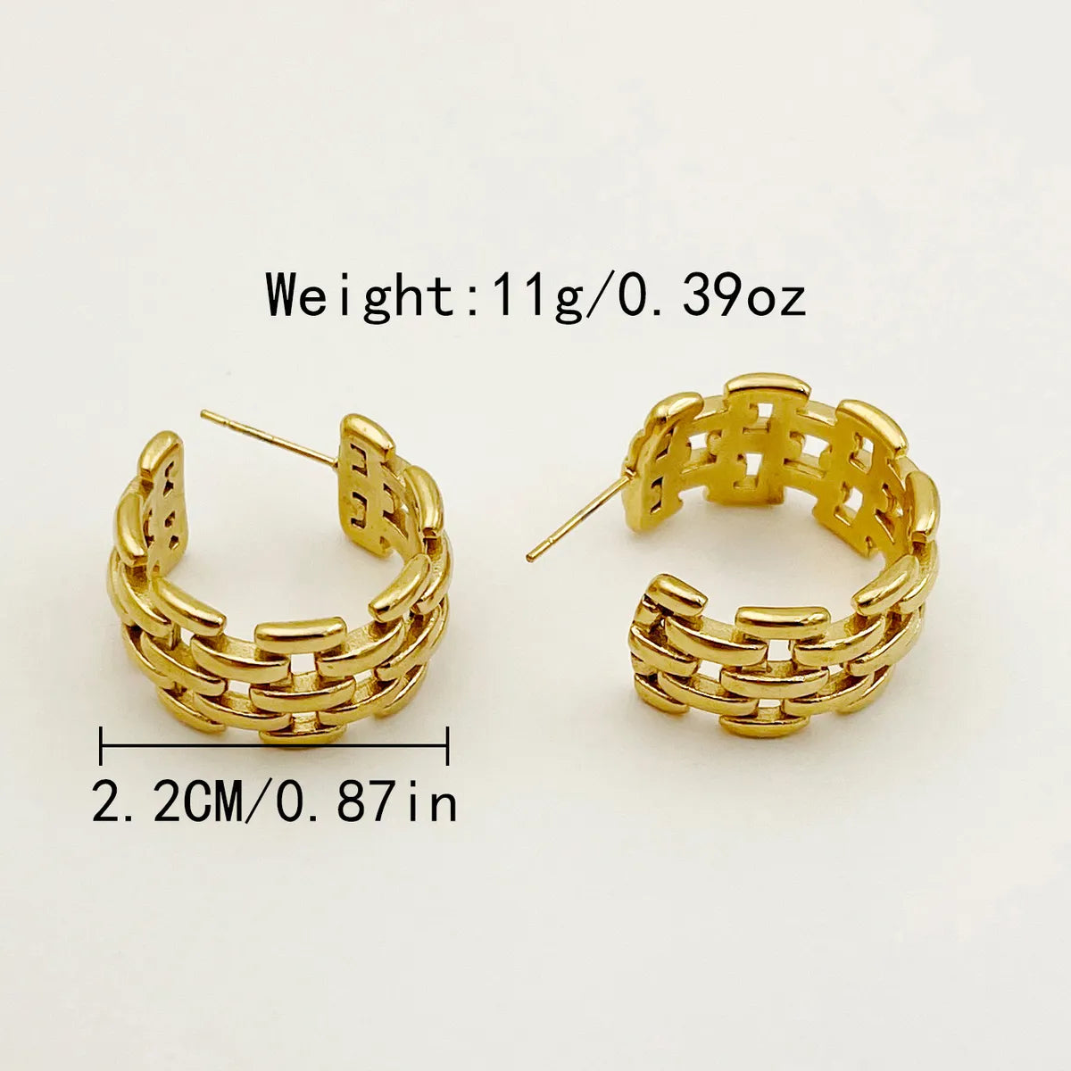 1 Pair Retro French Style C Shape Chain Plating Stainless Steel Gold Plated Ear Studs