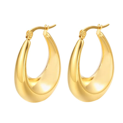 1 Pair Retro French Style C Shape U Shape Water Droplets Plating Stainless Steel 18k Gold Plated Earrings