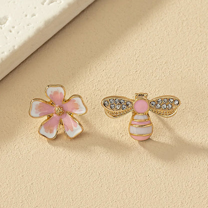 1 Pair Retro French Style Commute Flower Bee Enamel Plating Alloy Ear Studs