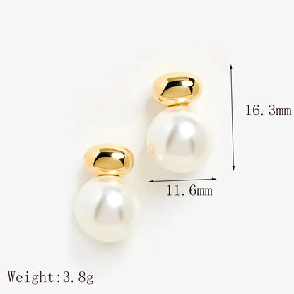 1 Pair Retro French Style Commute Geometric Inlay 304 Stainless Steel Artificial Pearls 18K Gold Plated Ear Studs