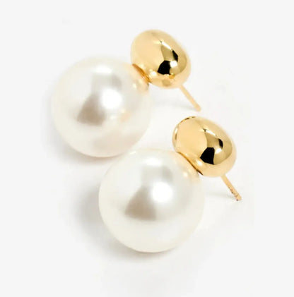 1 Pair Retro French Style Commute Geometric Inlay 304 Stainless Steel Artificial Pearls 18K Gold Plated Ear Studs