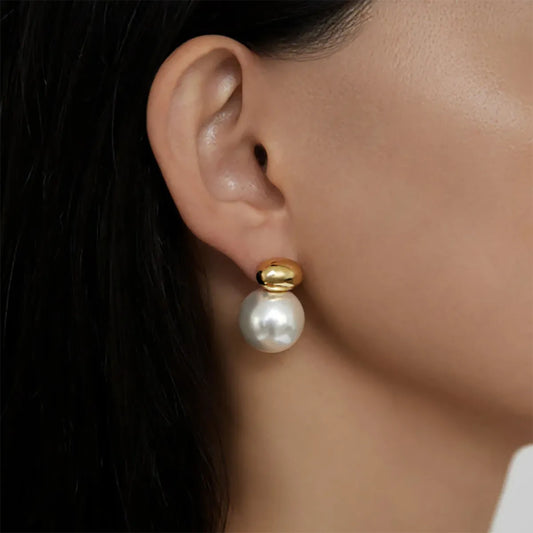 1 Pair Retro French Style Commute Geometric Inlay 304 Stainless Steel Artificial Pearls 18K Gold Plated Ear Studs