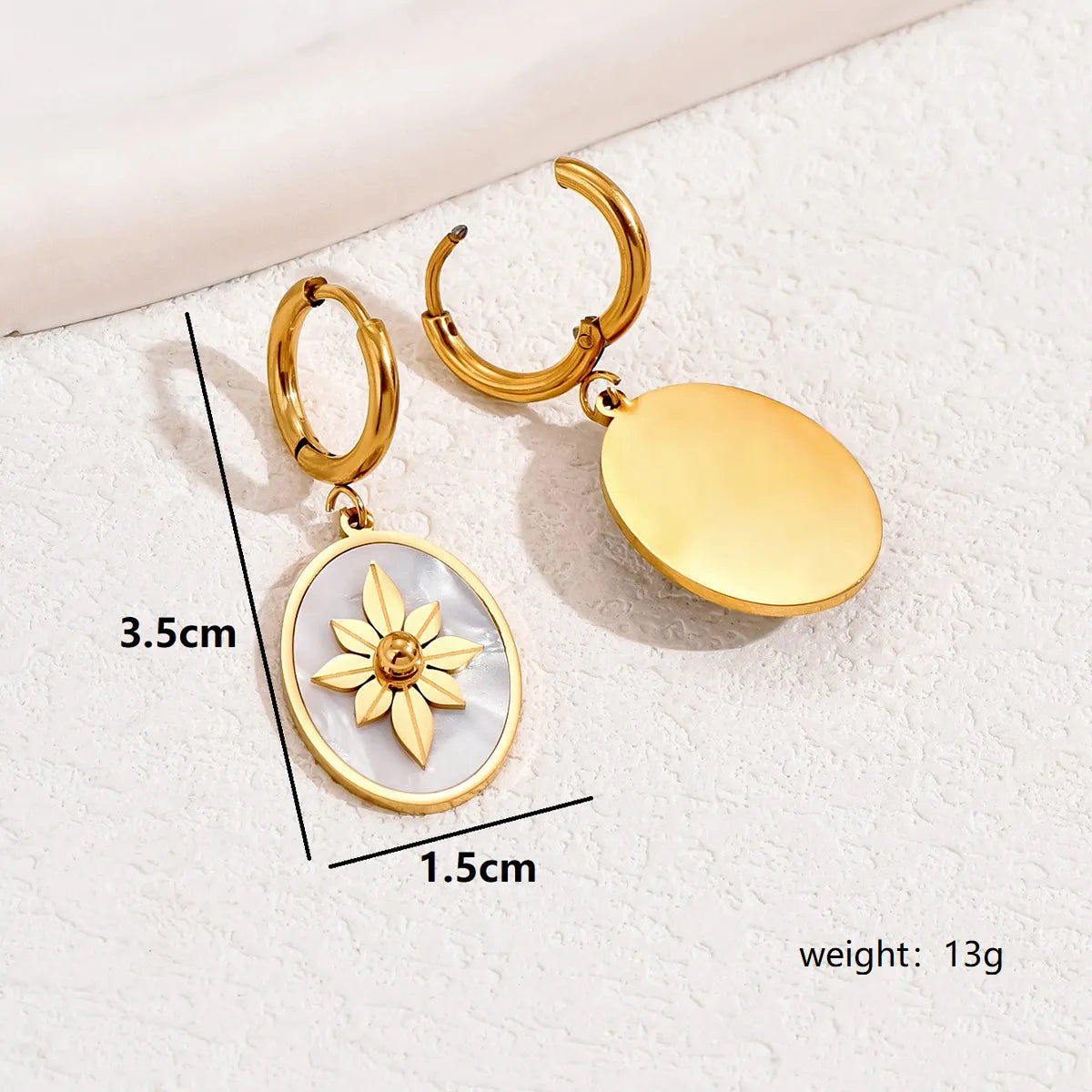 1 Pair Retro French Style Flower Plating Inlay 201 Stainless Steel Shell 18K Gold Plated Drop Earrings