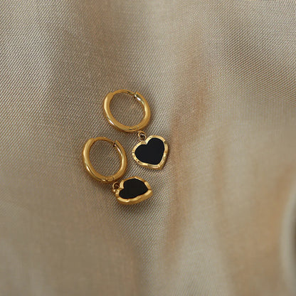 1 Pair Retro French Style Heart Shape Enamel Plating Titanium Steel 18k Gold Plated Drop Earrings