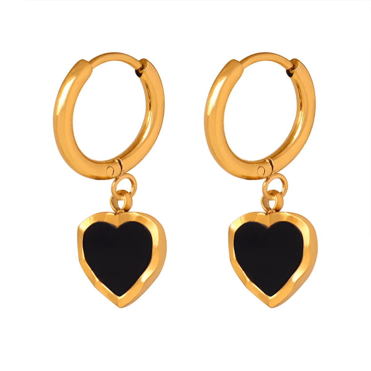 1 Pair Retro French Style Heart Shape Enamel Plating Titanium Steel 18k Gold Plated Drop Earrings