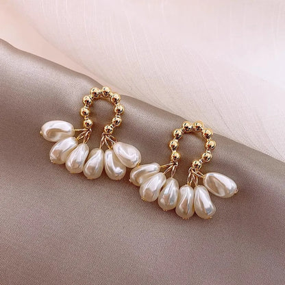 1 Pair Retro French Style IG Style Geometric Inlay Alloy Titanium Steel Artificial Pearls Zircon Drop Earrings Earrings Ear Studs