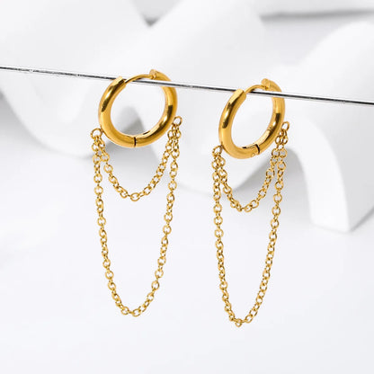 1 Pair Retro French Style Round Tassel Plating Stainless Steel 18k Gold Plated Drop Earrings