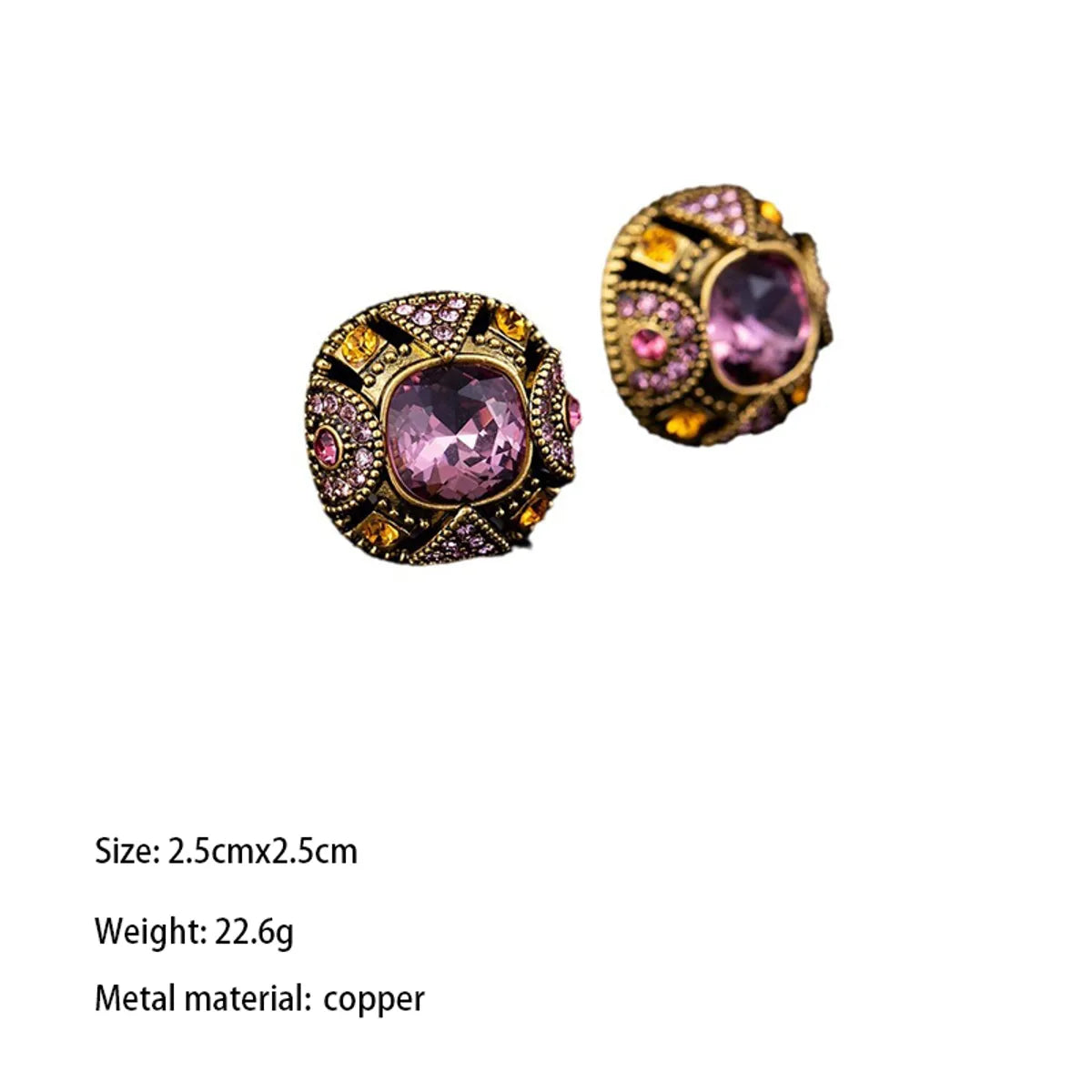 1 Pair Retro French Style Shiny Square Plating Inlay Copper Zircon Ear Studs