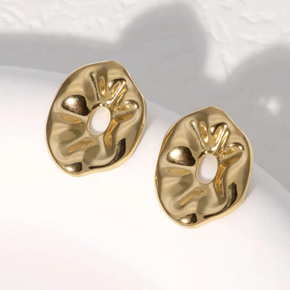 1 Pair Retro French Style Simple Style Irregular Hollow Out Stainless Steel 18K Gold Plated Ear Studs