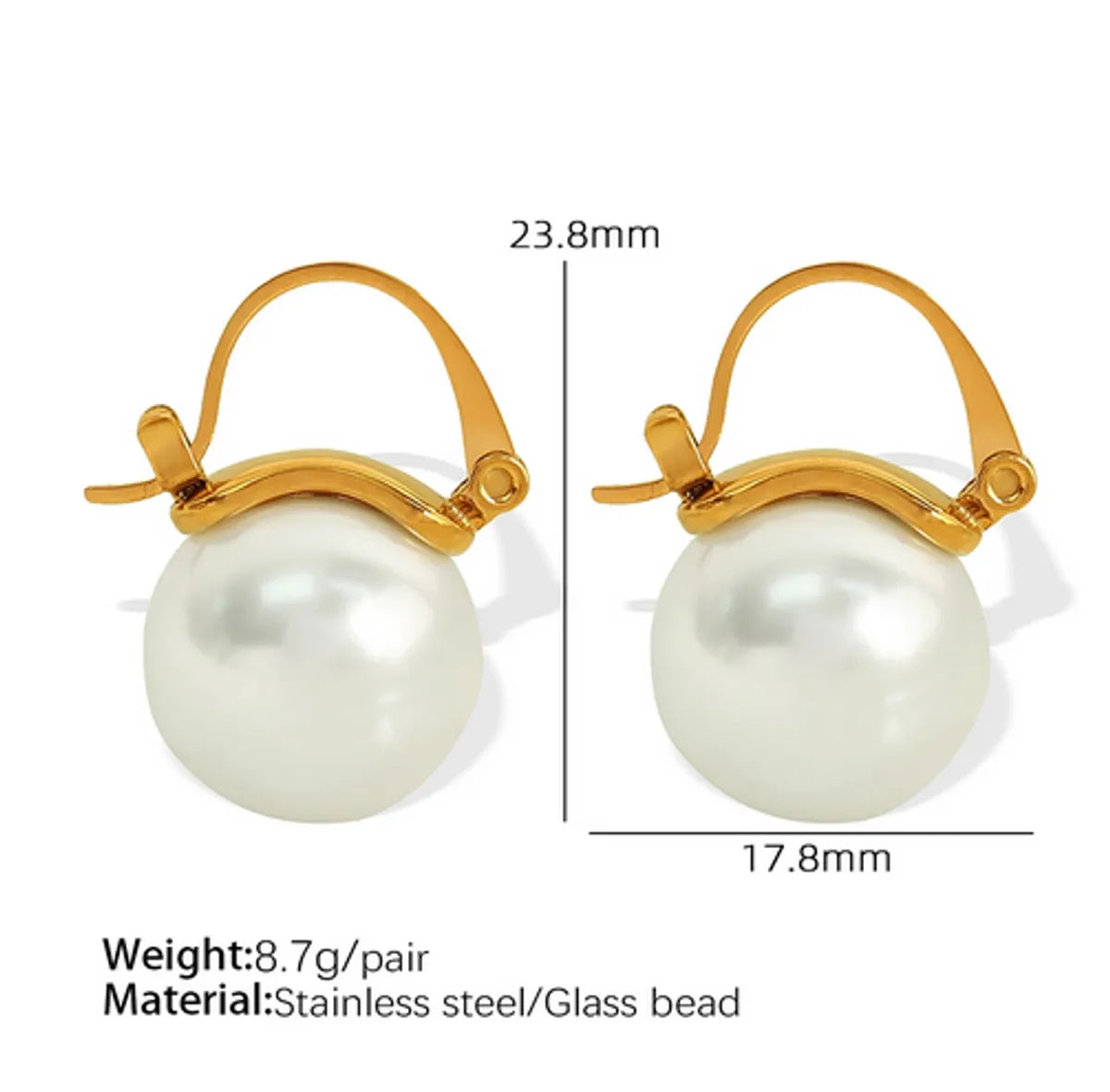 1 Pair Retro French Style Sweet Round Pearl Polishing Plating Inlay 304 Stainless Steel Glass Bead 18K Gold Plated Drop Earrings