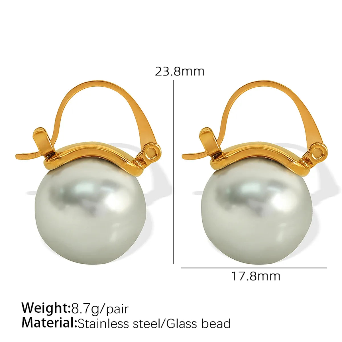 1 Pair Retro French Style Sweet Round Pearl Polishing Plating Inlay 304 Stainless Steel Glass Bead 18K Gold Plated Drop Earrings