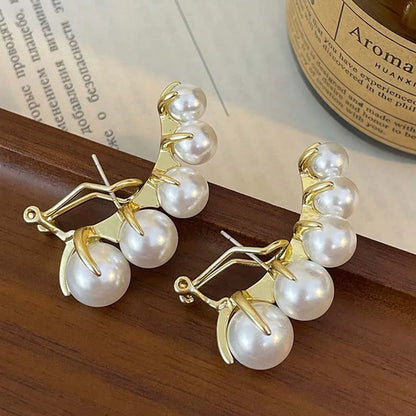 1 Pair Retro French Style Water Droplets Flower Plating Inlay Alloy Pearl Earrings