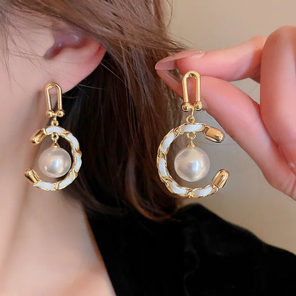 1 Pair Retro French Style Water Droplets Flower Plating Inlay Alloy Pearl Earrings