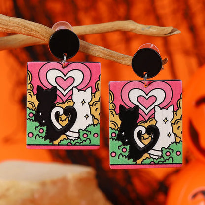 1 Pair Retro Funny Cat Painted Arylic Drop Earrings