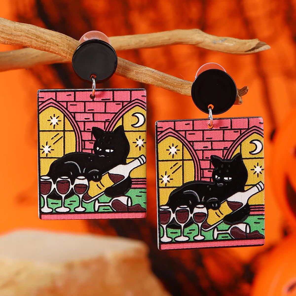 1 Pair Retro Funny Cat Painted Arylic Drop Earrings