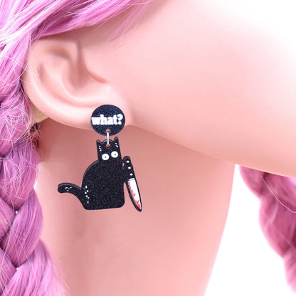 1 Pair Retro Funny Letter Cat Arylic Drop Earrings