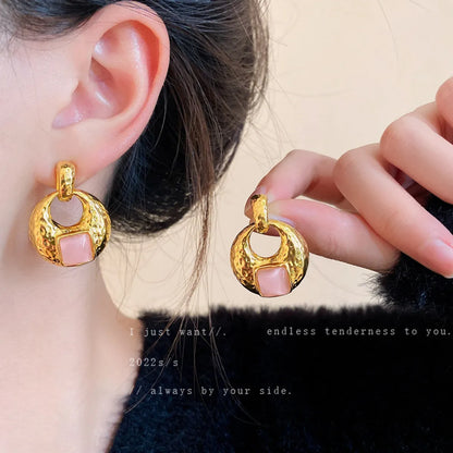 1 Pair Retro Geometric Alloy Plating Artificial Pearls Rhinestones Women's Earrings